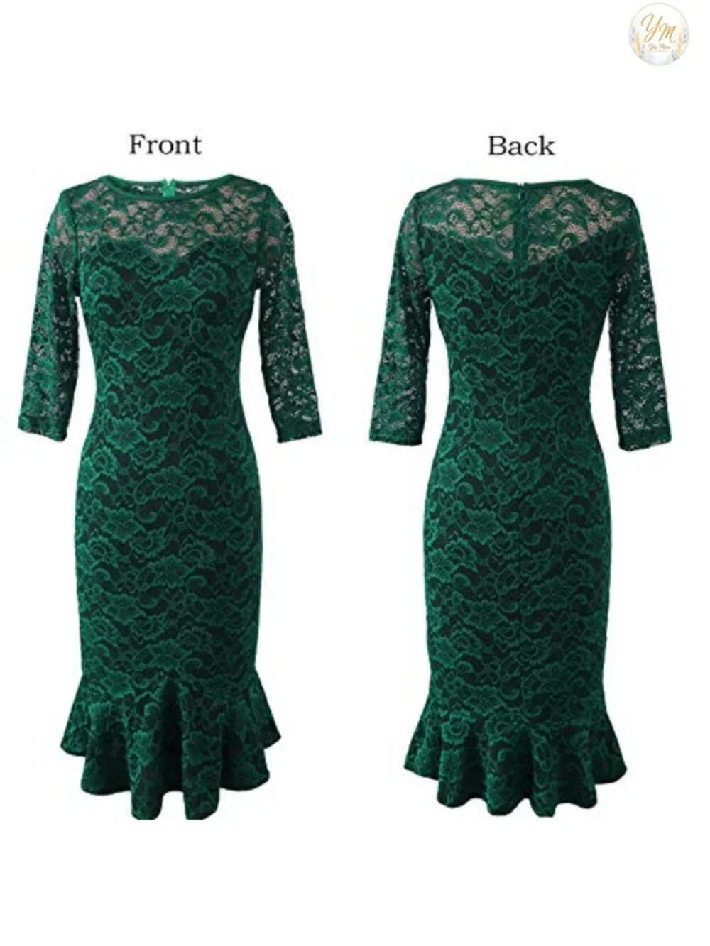 Vintage Bodycon Mermaid Midi Dress Cocktail Party Sheath 3/4 Sleeve Zipper